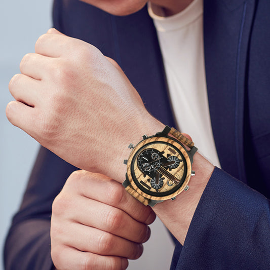 Hot selling men's giant watches trend multi-functional beautiful big dial wooden watch
