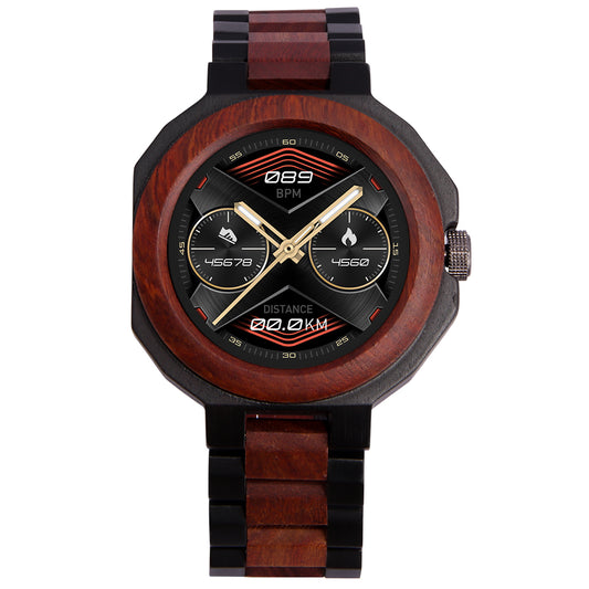 Touch Screen IP67 Waterproof Blood Pressure NFC Wood Smart Watch Gift For Men