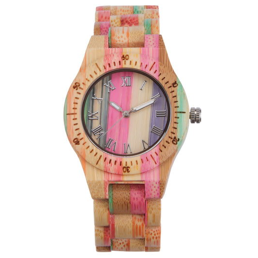 colorful three-needle quartz couple wooden watch