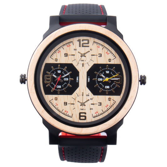 Dual time zone business and leisure niche quartz wooden watch