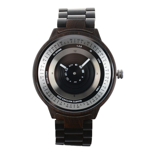 Large dial creative quartz movement wooden watch