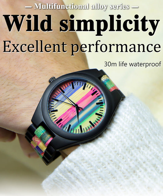Japan movement quartz watch stainless steel back wood band alloy watch