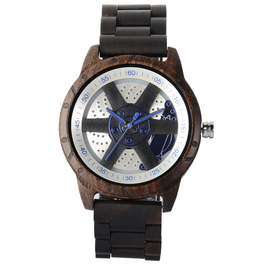 Quartz wheel hub men's wooden watch