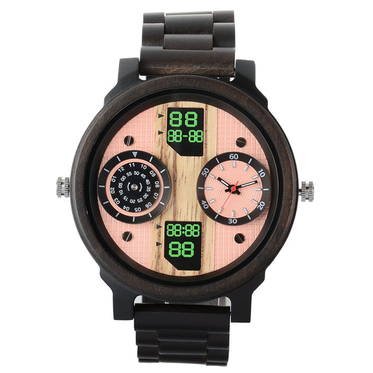 Cross-border casual large dial quartz watch trend domineering wooden watch