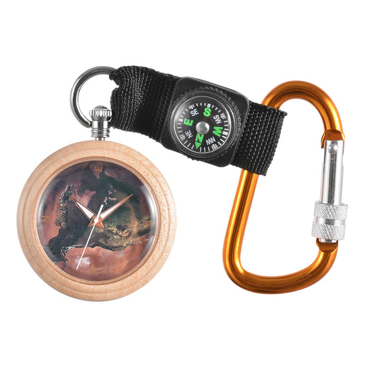 Pocket Watch Wooden with Bronze Pendant Chain Luminous Pointers Wood Pocket Watch