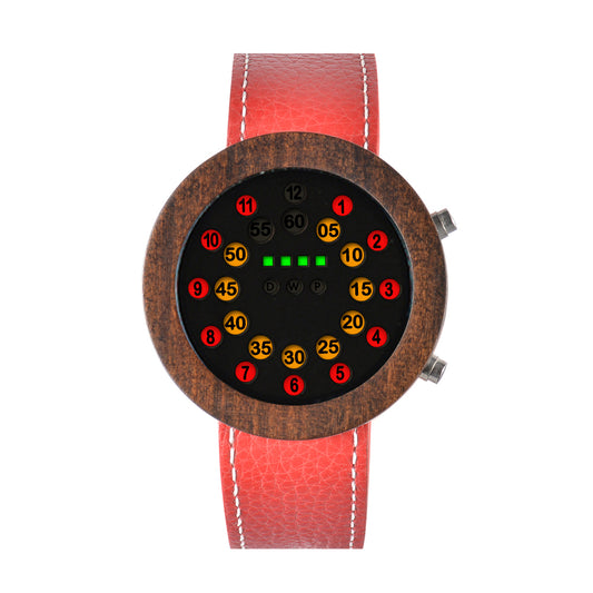 Novel LED Watch Nature Wood Watches Men's Electronic Wristwatch Leather Strap