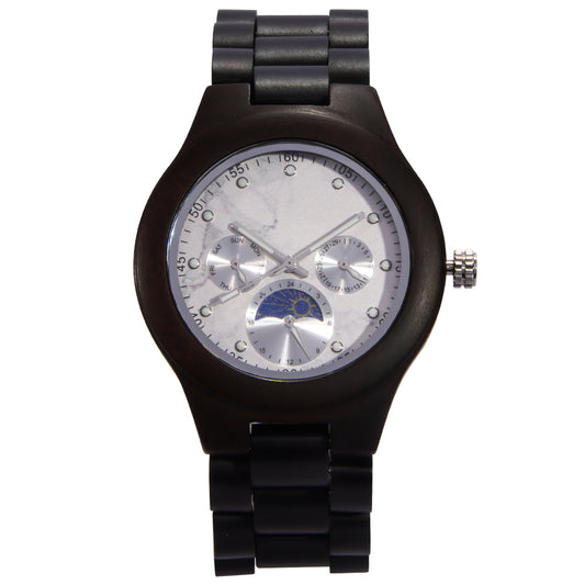 New Men's Sun Moon Star Wooden Quartz Marble Watch