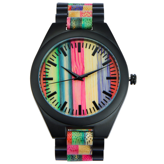 Japan movement quartz watch stainless steel back wood band alloy watch