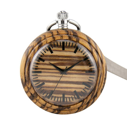 Vintage Pendant Clock Carved Pattern Analog Quartz Watches Reloj De Bolsillo Wood Pocket Watch With Fob Chain For Man