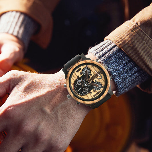 Hot selling men's giant watches trend multi-functional beautiful big dial wooden watch