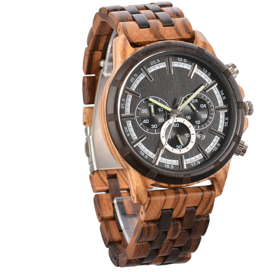 Wooden Multifunction Quartz Watch