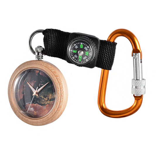 Pocket Watch Wooden with Bronze Pendant Chain Luminous Pointers Wood Pocket Watch