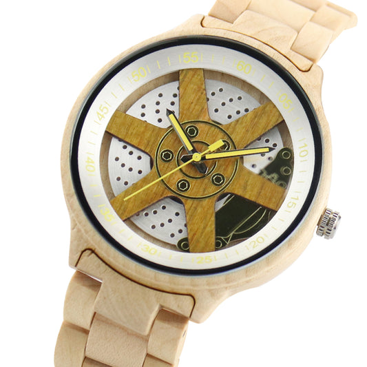 New design large dial wheel hub wooden watch