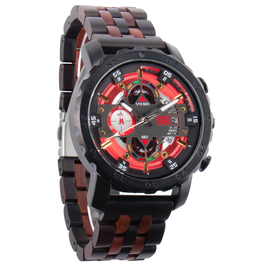 Wooden watch  multi-functional large dial quartz