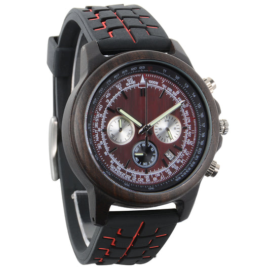 large dial quartz wooden watch