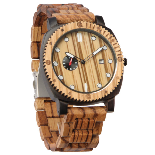 Wooden quartz watch OEM casual personality large dial with two pin calendar luminous watch