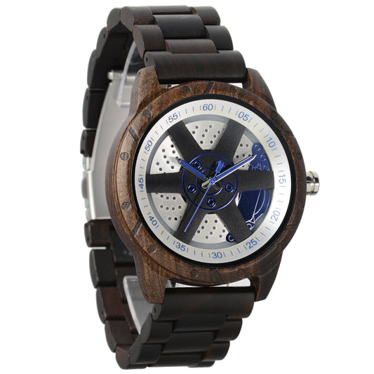Quartz wheel hub men's wooden watch