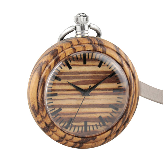 Vintage Pendant Clock Carved Pattern Analog Quartz Watches Reloj De Bolsillo Wood Pocket Watch With Fob Chain For Man