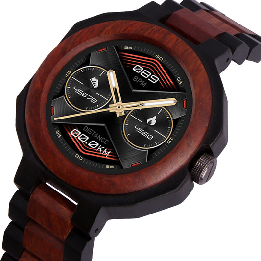 Touch Screen IP67 Waterproof Blood Pressure NFC Wood Smart Watch Gift For Men