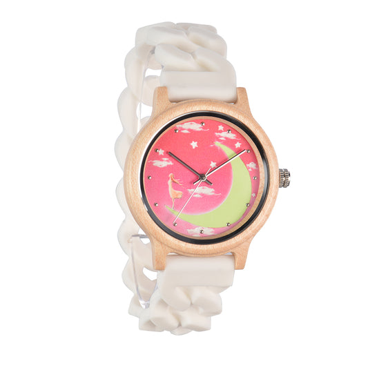 Vintage Style Octagon Stainless Steel Bezel Mix Wood Watch