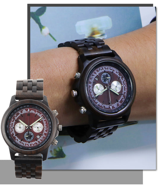 six needle multifunctional quartz wood watch business leisure dual-purpose
