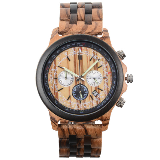 six needle multifunctional quartz wood watch business leisure dual-purpose