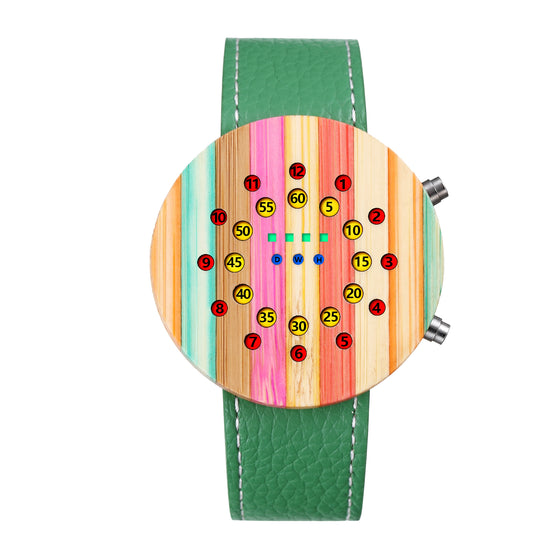 Creative Nature Wood LED Lights Electronic Wooden Watch for Men Leather Strap
