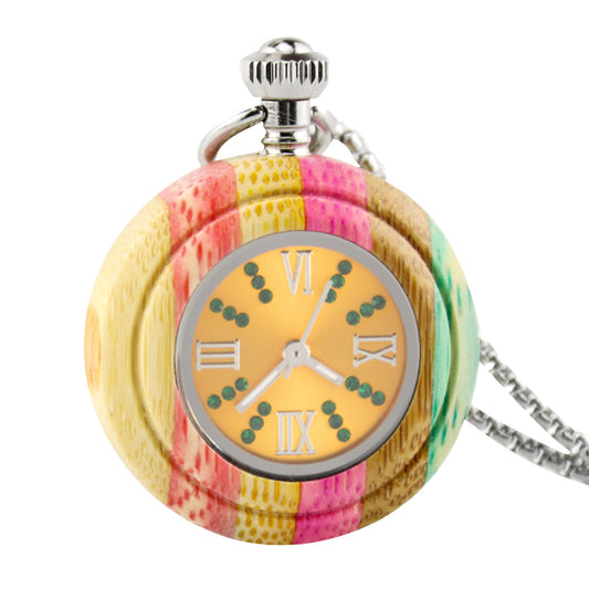 Custom Logo Japanese Miyota Movt Quartz Wooden Pocket Watches with Chain