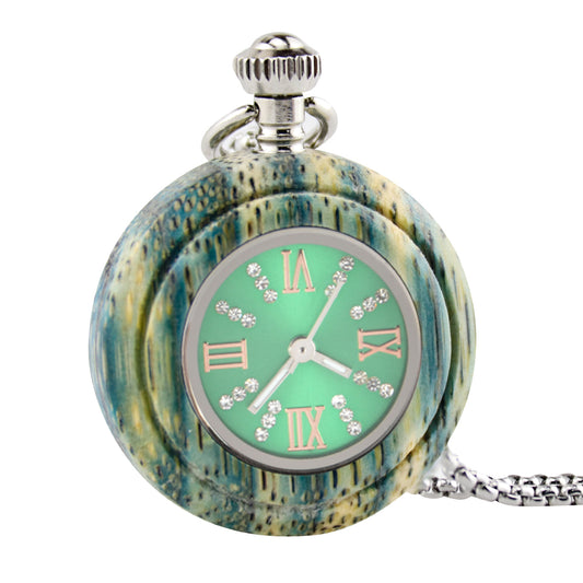 Custom Logo Japanese Miyota Movt Quartz Wooden Pocket Watches with Chain