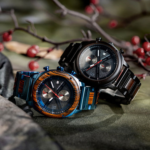 Men’s Wood & Metal Modern Chronograph Watch SMT3017