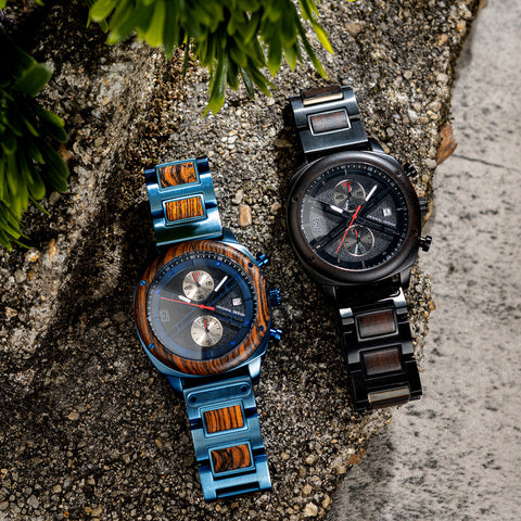 Men’s Wood & Metal Modern Chronograph Watch SMT3017