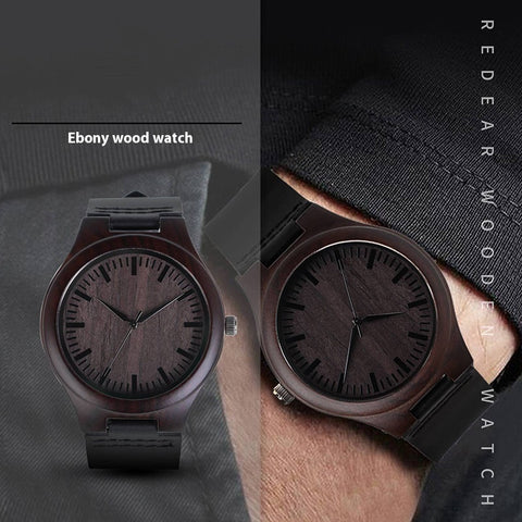 Premium Men's Ebony Wooden Watch - Gift Box Included - Engravable Back - Unique Anniversary/Birthday Present