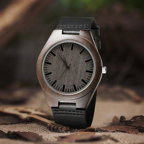 Premium Men's Ebony Wooden Watch - Gift Box Included - Engravable Back - Unique Anniversary/Birthday Present