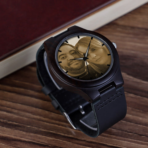 Customizable Wooden Watch – Unique Engraved Photo Wood Watch for Men & Women