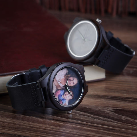 Customizable Wooden Watch – Unique Engraved Photo Wood Watch for Men & Women