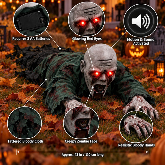 🎃Flash Sale🔥Halloween Scary Yard Decorations, Electric Crawling Ghost Horror Voice Skeleton
