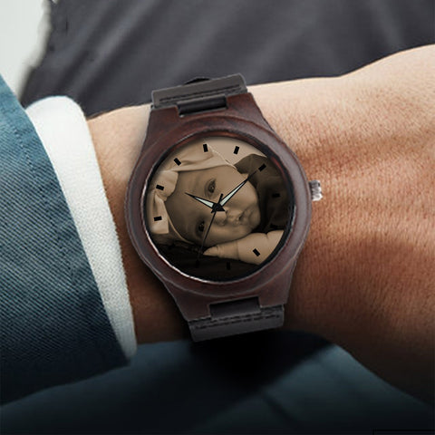 Customizable Wooden Watch – Unique Engraved Photo Wood Watch for Men & Women