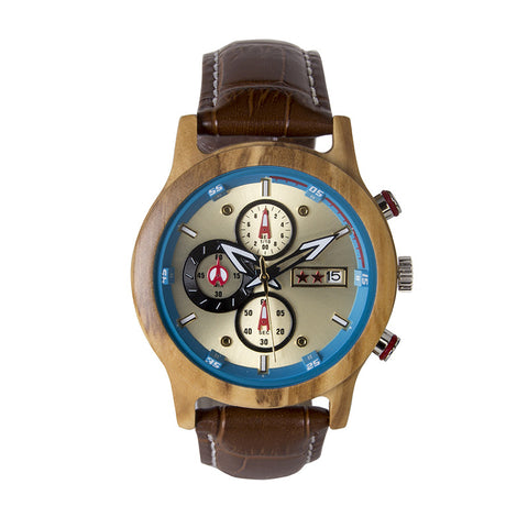 Men's Triple Chronograph Wooden Watch - 6-Hand Analog Display - Japanese Quartz Movement - Oliver/Ebony Wood - Water Resistant