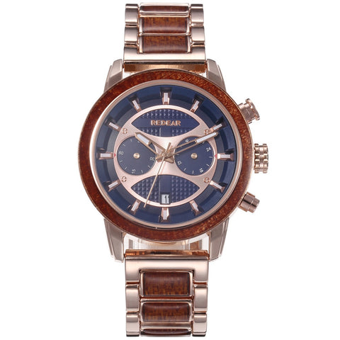 Men's Watch Alloy & Wood Strap, Water Resistant, Date Display, Casual Outdoor Watch for Men