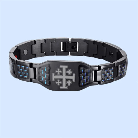Charcoal fiber Jerusalem cross energy bracelet