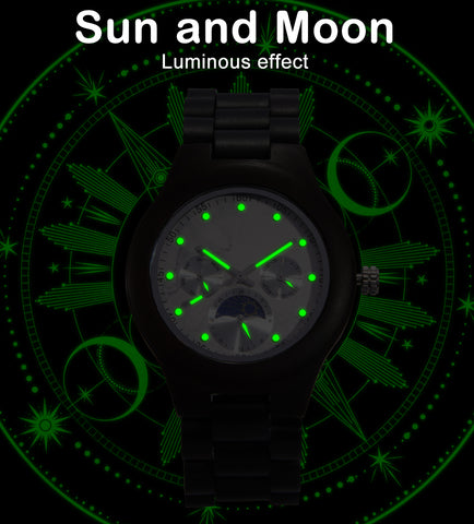 New Men's Sun Moon Star Wooden Quartz Marble Watch