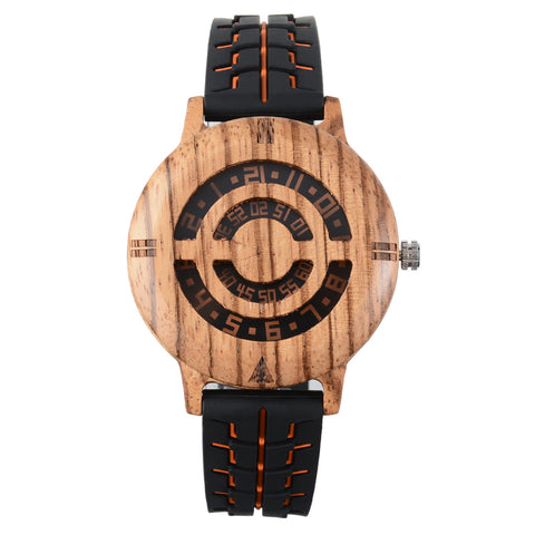 Handmade Nature Wood Turnable Dial Men's Quartz Wristwatch Full Bamboo Strap