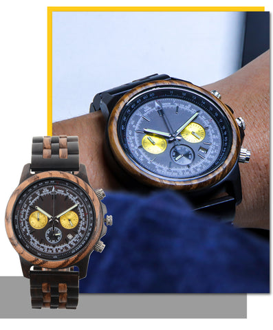 six needle multifunctional quartz wood watch business leisure dual-purpose