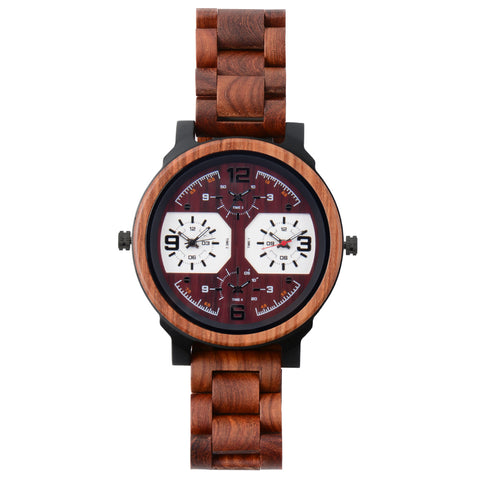 Wristwatches Quartz Luminous Watch Men Wooden Large Dial Dual Time Zones Wristwatch Casual Fashion