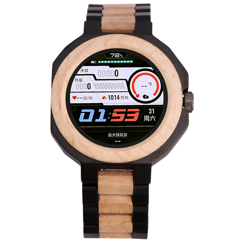 Touch Screen IP67 Waterproof Blood Pressure NFC Wood Smart Watch Gift For Men
