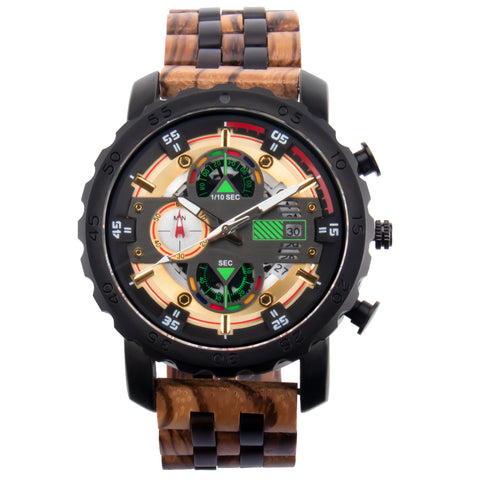 Wooden watch  multi-functional large dial quartz