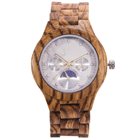 New Men's Sun Moon Star Wooden Quartz Marble Watch