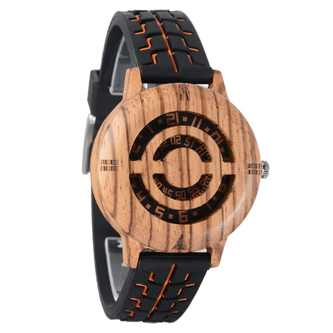 Handmade Nature Wood Turnable Dial Men's Quartz Wristwatch Full Bamboo Strap