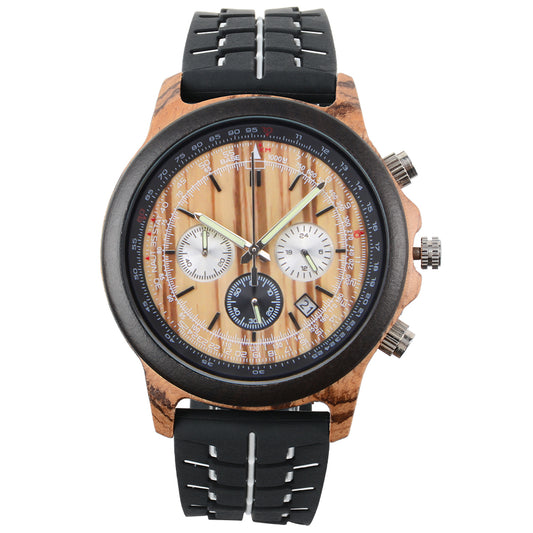large dial quartz wooden watch