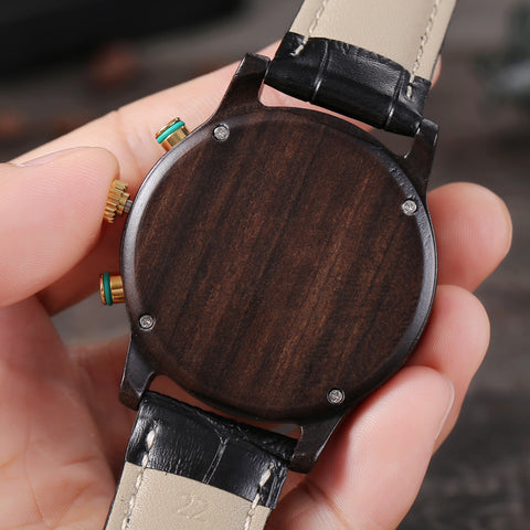 Men's Triple Chronograph Wooden Watch - 6-Hand Analog Display - Japanese Quartz Movement - Oliver/Ebony Wood - Water Resistant